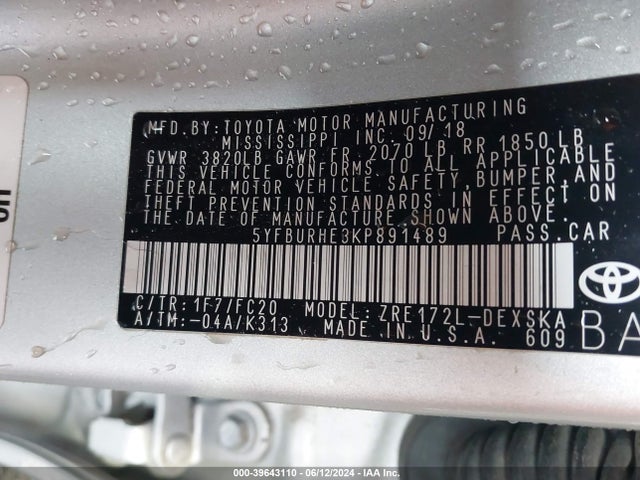 Toyota COROLLA SE 2019 5YFBURHE3KP891489 Image 9