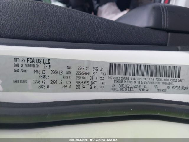 1C4RDJAG2JC369259 Dodge Durango Sxt Awd
