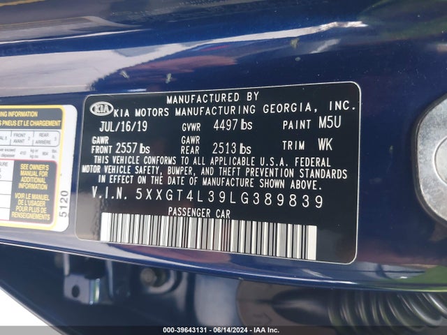 KIA Optima Lx 2020 5XXGT4L39LG389839 Image 9
