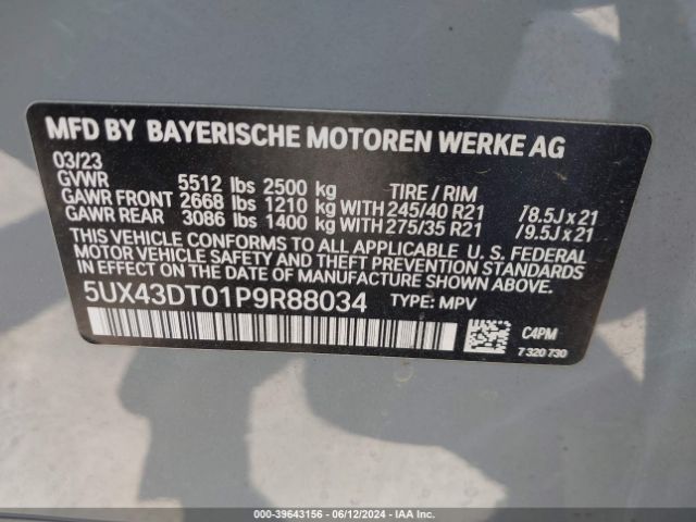 5UX43DT01P9R88034 BMW X4 M40i