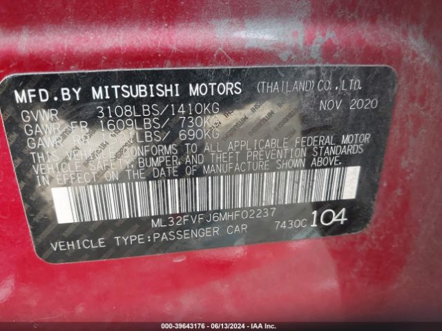 ML32FVFJ6MHF02237 Mitsubishi Mirage G4 Se