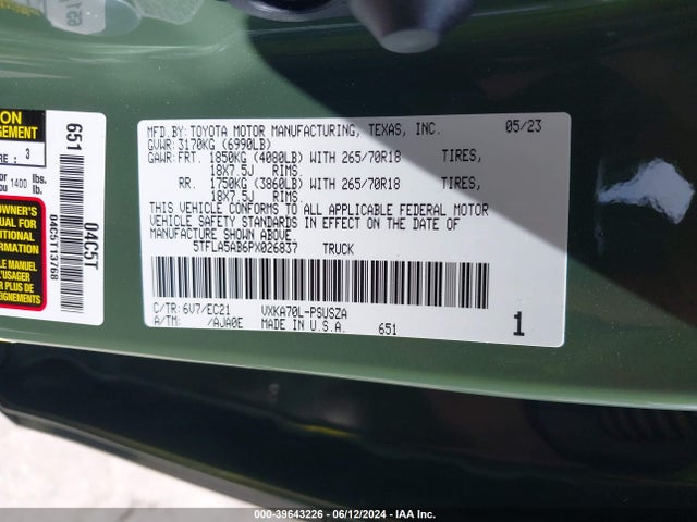 Toyota Tundra Sr5 2023 5TFLA5AB6PX026837 Image 9