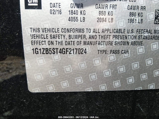 Chevrolet MALIBU LS 2016 1G1ZB5ST4GF217024 Image 9