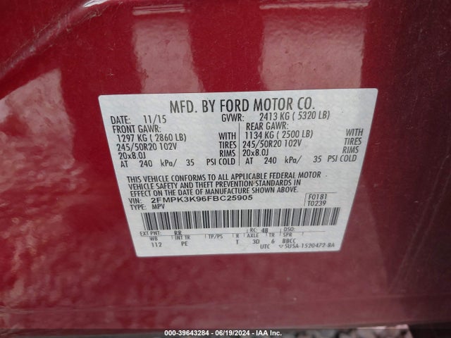 Ford Edge Titanium 2015 2FMPK3K96FBC25905 Image 9