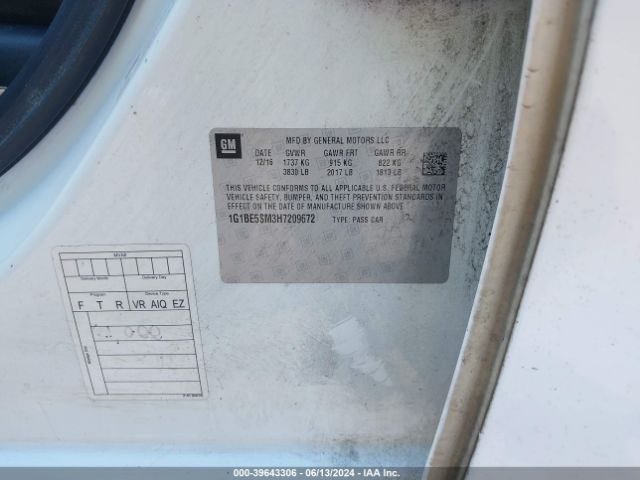 1G1BE5SM3H7209672 Chevrolet Cruze Lt Auto