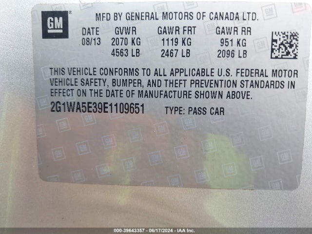 Chevrolet Impala Limited Ls 2014 2G1WA5E39E1109651 Image 9