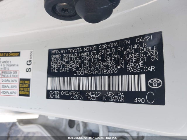 Toyota COROLLA LE 2021 JTDEPMAE8MJ182002 Image 9