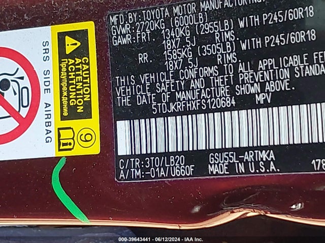 Toyota Highlander Xle V6 2015 5TDJKRFHXFS120684 Image 9