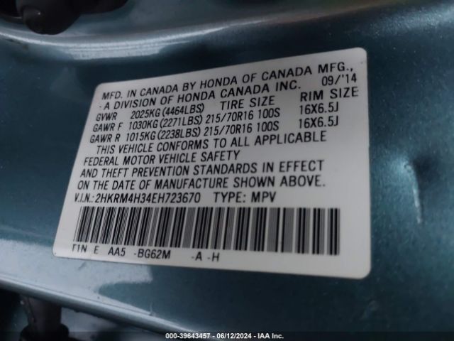 2HKRM4H34EH723670 Honda CR-V LX