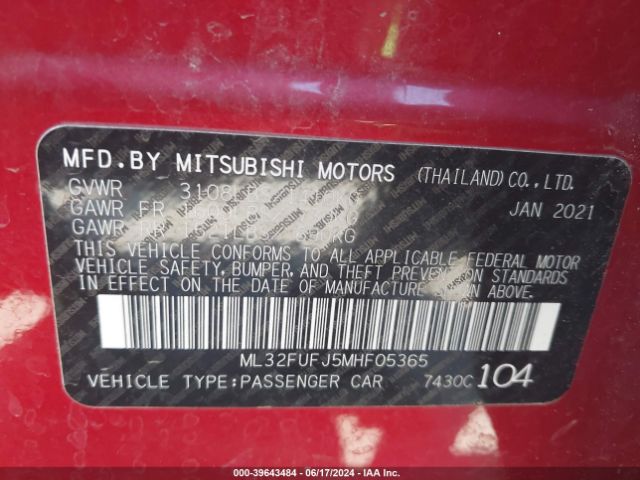 ML32FUFJ5MHF05365 Mitsubishi Mirage G4 Carbonite Edition/es/le