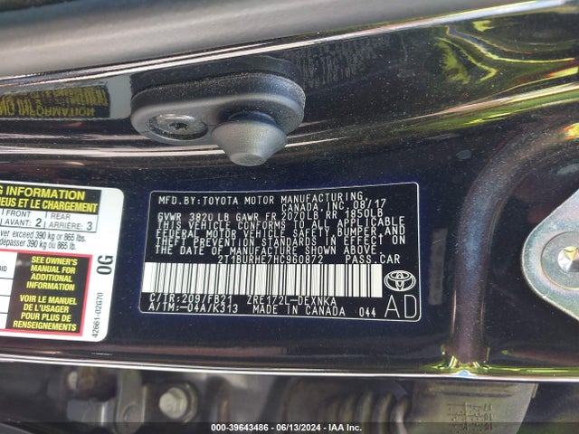 Toyota COROLLA LE 2017 2T1BURHE7HC960872 Image 9