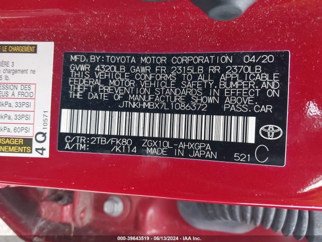 Toyota C-HR XLE 2020 JTNKHMBX7L1086372 Image 9