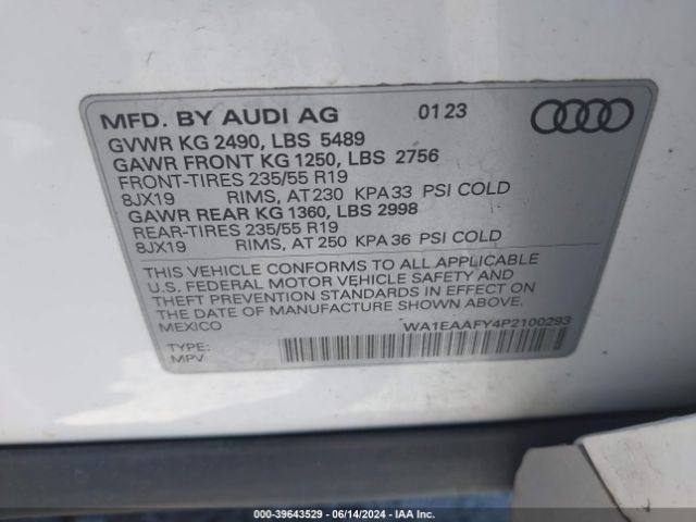 WA1EAAFY4P2100293 Audi Q5 Premium Plus 45 Tfsi S Line Quattro