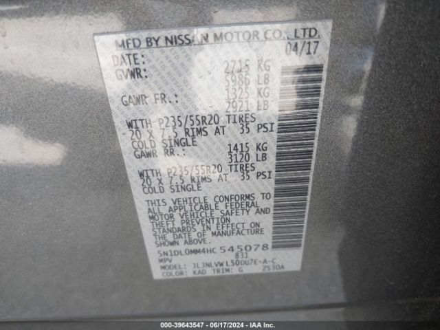 5N1DL0MM4HC545078 Infiniti QX60