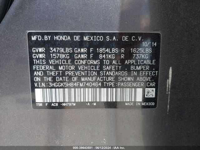 3HGGK5H84FM740464 Honda Fit Ex/ex-l