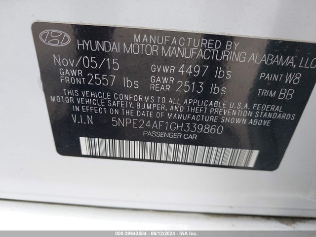 Hyundai SONATA SE 2016 5NPE24AF1GH339860 Image 9