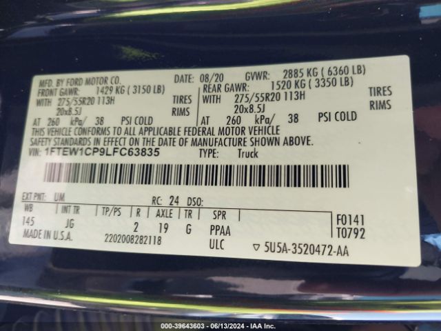 1FTEW1CP9LFC63835 Ford F-150 Xl