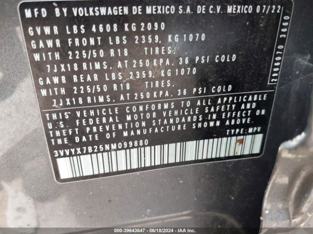 3VVYX7B25NM099880 Volkswagen Taos 1.5t Se