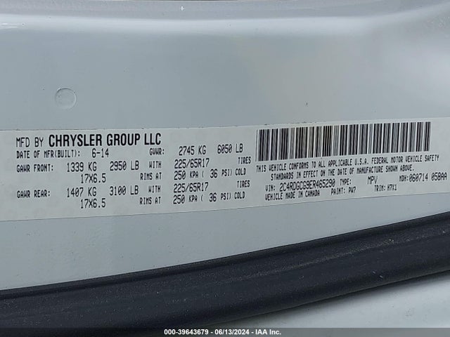 Dodge Grand Caravan Sxt 2014 2C4RDGCG9ER465290 Image 9