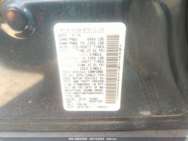 JN8AT2MT8GW004952 Nissan ROGUE S
