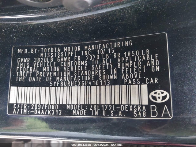Toyota Corolla S Plus 2016 5YFBURHEXGP410113 Image 9