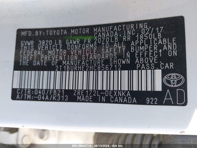 Toyota COROLLA LE 2017 2T1BURHE2HC856712 Image 9