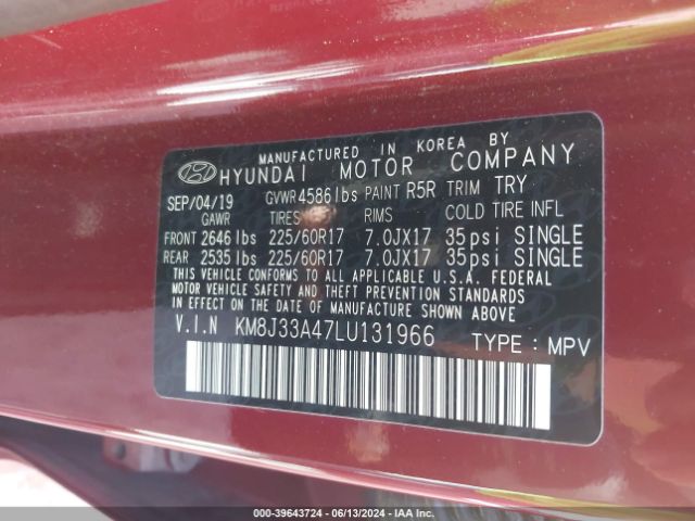 KM8J33A47LU131966 Hyundai Tucson Value