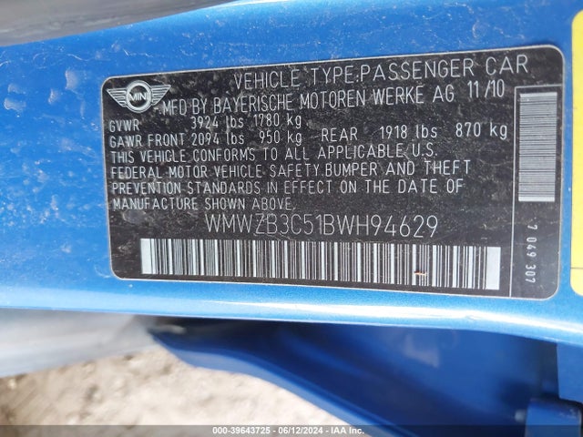 2011 MINI COOPER COUNTRYMAN WMWZB3C51BWH94629 Photo 8