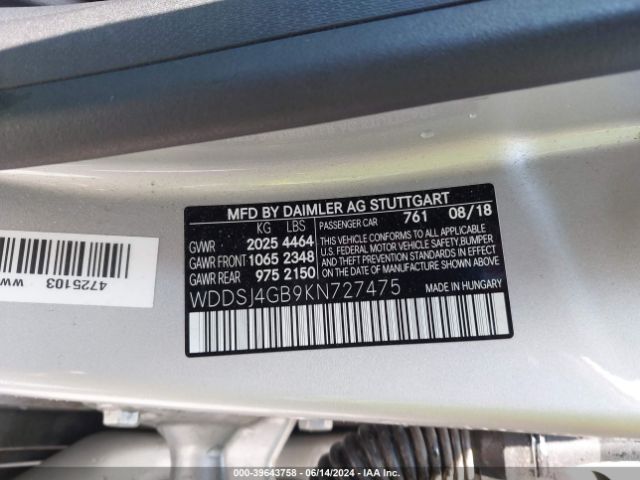 WDDSJ4GB9KN727475 Mercedes-Benz CLA 250 4MATIC