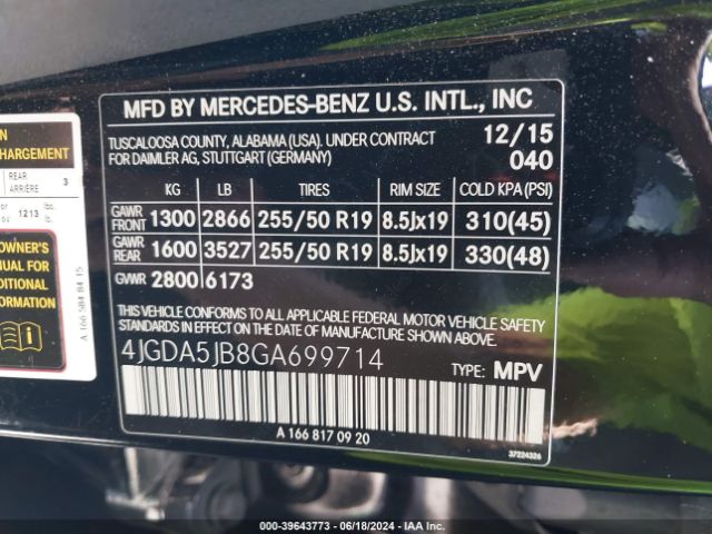 4JGDA5JB8GA699714 Mercedes-Benz GLE 350