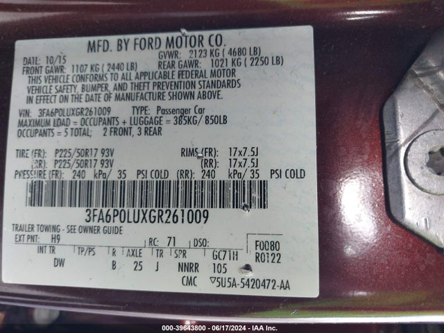 Ford Fusion Hybrid Se 2016 3FA6P0LUXGR261009 Image 9