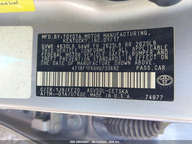 Toyota CAMRY SE 2017 4T1BF1FK6HU733692 Image 9