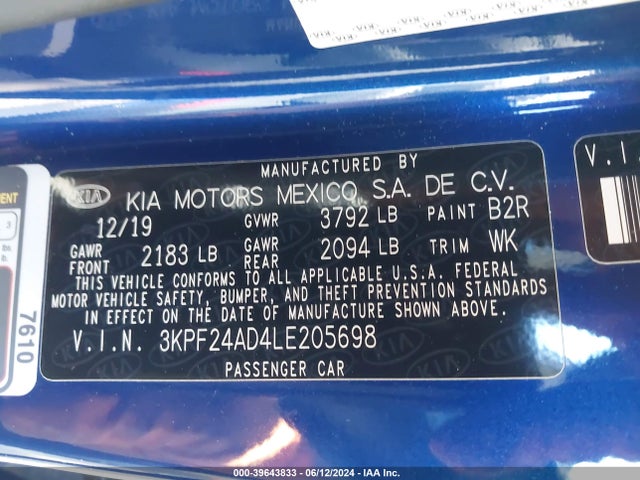 KIA Forte Lxs 2020 3KPF24AD4LE205698 Image 9