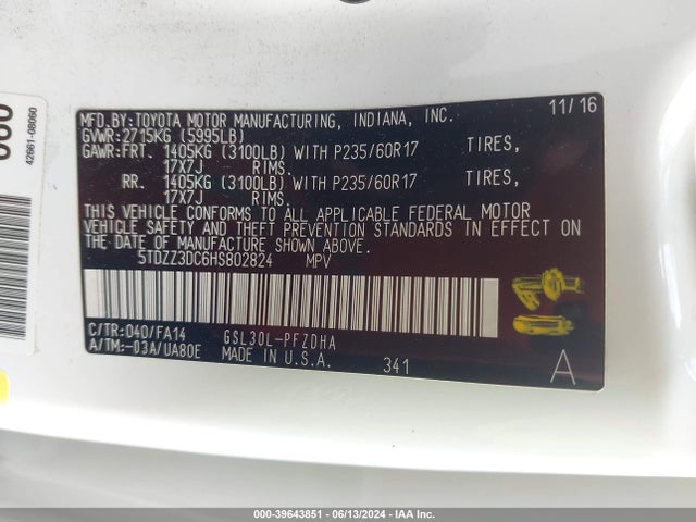 Toyota Sienna L 7 Passenger 2017 5TDZZ3DC6HS802824 Image 9