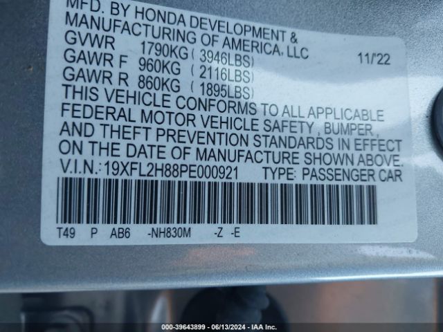 19XFL2H88PE000921 Honda Civic Sport