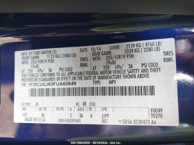 Ford Escape Titanium 2015 1FMCU0J93FUA60849 Image 9