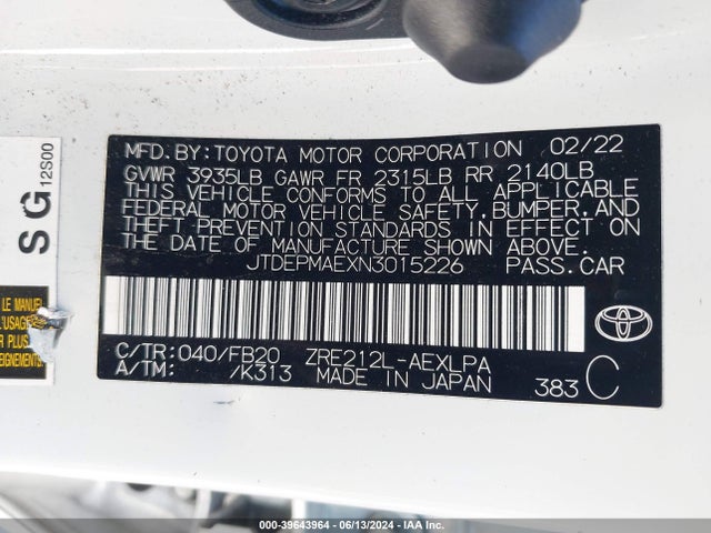 Toyota COROLLA LE 2022 JTDEPMAEXN3015226 Image 9