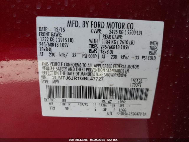 2LMTJ6JR1GBL47727 Lincoln Mkx Premiere