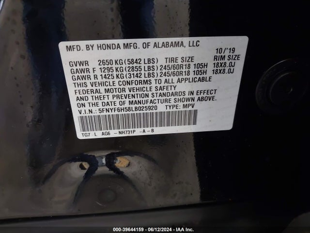 Honda Pilot Awd Ex-l 2020 5FNYF6H58LB025920 Image 9