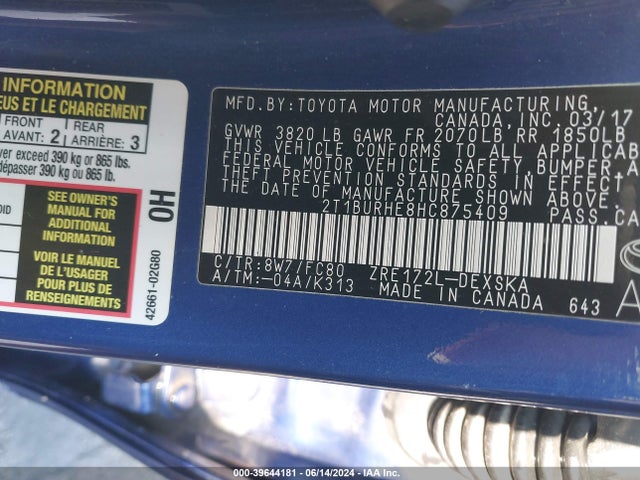 Toyota COROLLA SE 2017 2T1BURHE8HC875409 Image 9