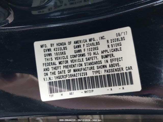 1HGCR2F39HA275258 Honda ACCORD LX
