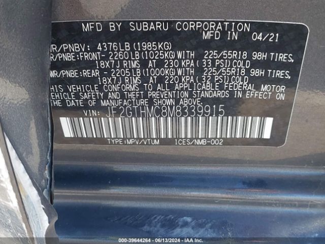 JF2GTHMC8M8339915 Subaru Crosstrek Limited