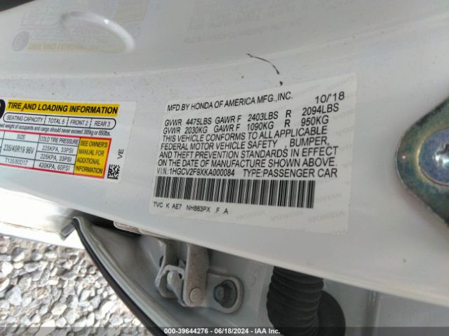 1HGCV2F9XKA000084 Honda Accord Touring 2.0t
