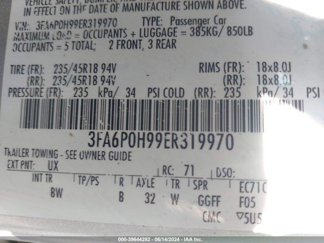 Ford FUSION SE 2014 3FA6P0H99ER319970 Image 9