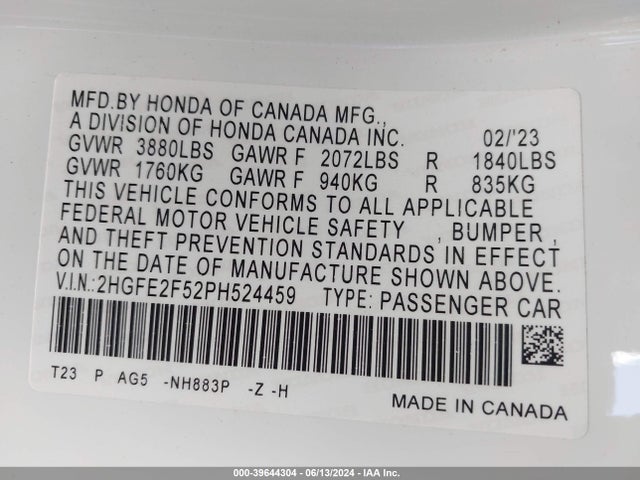 Honda Civic Sport 2023 2HGFE2F52PH524459 Image 9