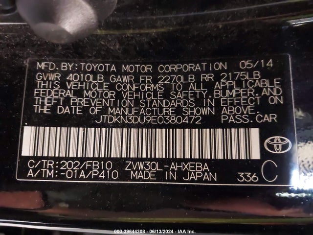 Toyota Prius Three 2014 JTDKN3DU9E0380472 Image 9