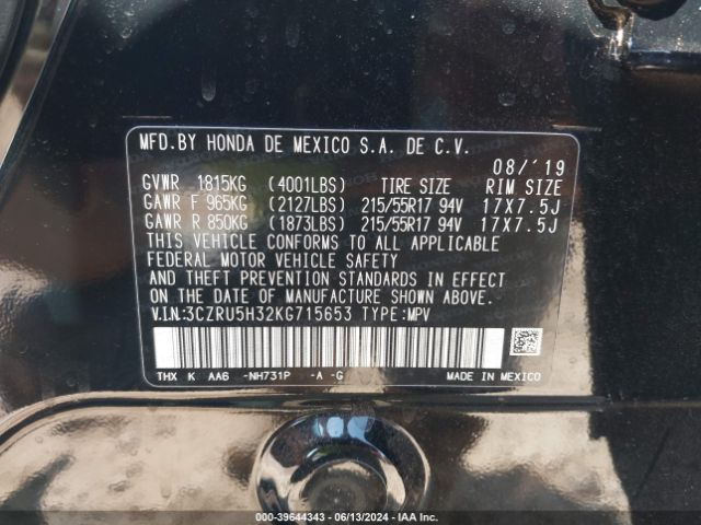 3CZRU5H32KG715653 Honda HR-V LX