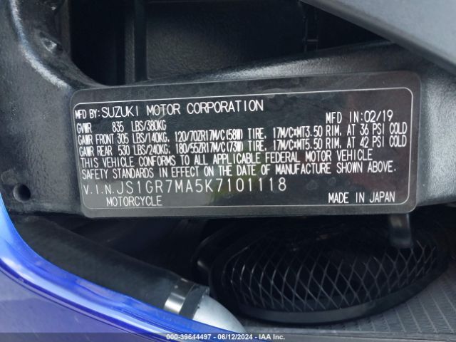 2019 SUZUKI GSX-R750 JS1GR7MA5K7101118 Photo 9