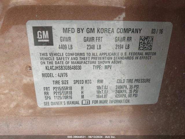 KL4CJHSB3GB648030 Buick Encore Premium
