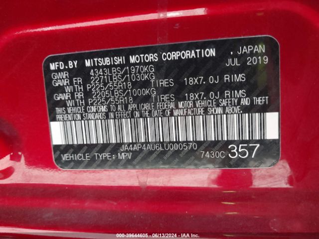 JA4AP4AU6LU000570 Mitsubishi Outlander Sport 2.0 Se